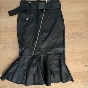 H&M Black Leather Pencil Skirt with Belt